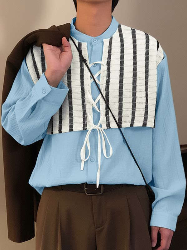 Men's Color Block Stand Collar Long Sleeve Shirt SKUL39392