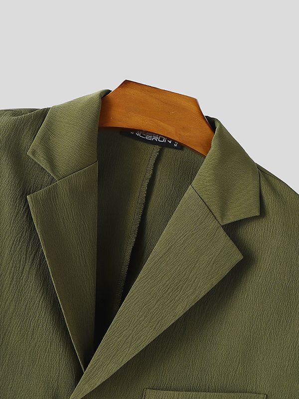 Men's Solid Color Textured Cropped Long Sleeve Blazer SKUL45151