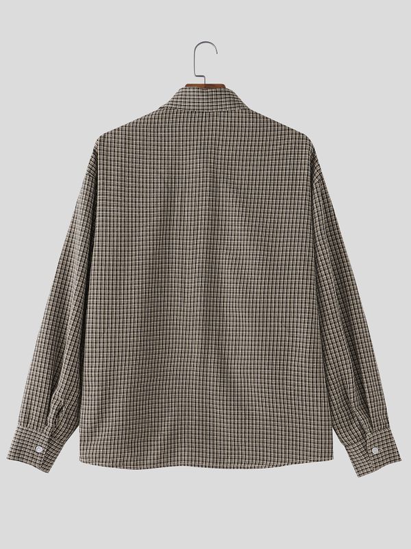 Men's Neo-Chinese Avant-Garde Asymmetrical Frog-Button Micro-Plaid Shirt SKUL77514