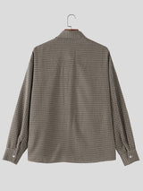 Men's Neo-Chinese Avant-Garde Asymmetrical Frog-Button Micro-Plaid Shirt SKUL77514
