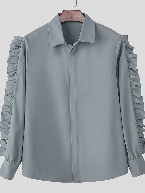 Men's Ruffle Patchwork Long Sleeve Shirt SKUL42560