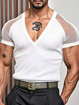 Mens Sheer Mesh V-Neck Short Sleeve T-Shirt SKUL18909