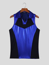 Men's Avant-Garde Sleeveless Mesh Patchwork High-Collar Tank SKUL52635