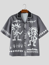 Men's Beach Resort Abstract Print Cuban Collar Short Sleeve Shirt SKUL73760