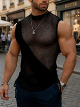 Men's Sheer Mesh Patchwork Side Tie Tank SKUL48621