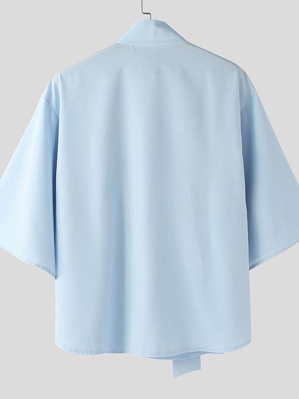 Men's Minimal Ribbon Design Stand Collar Long Sleeve Shirt SKUL50535