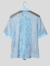 Men's French Ruffle Mesh Design Short Sleeve Shirt SKUL63170