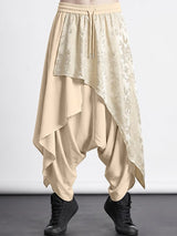Men's Avant-Garde Dark Aesthetic Deconstructed Layered Jacquard Drop-Crotch Pant SKUL69617