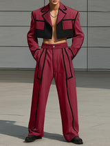 Men's Corduroy Colorblock Cropped Casual Two Pieces Outfit SKUL23736