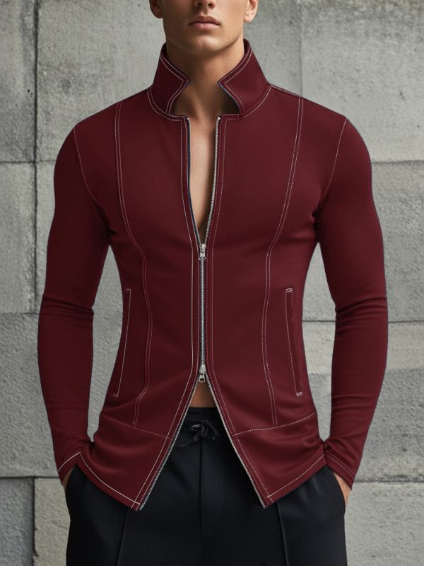 Men's Minimalist Contrast Line Long Sleeve Cardigan SKUL46578