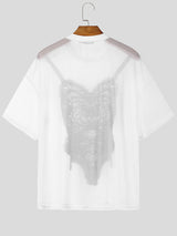 Mens Corset Print Semi-Sheer Short Sleeve T-Shirt SKUL13755