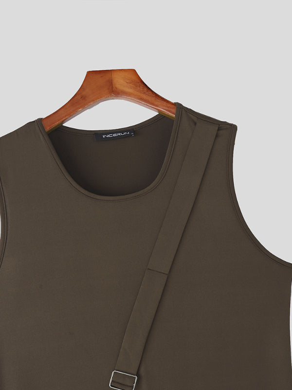 Men's Solid Color Asymmetrical Hem Casual Tank SKUL18926