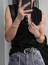 Men's Button Half Placket Knit Tank SKUL39022