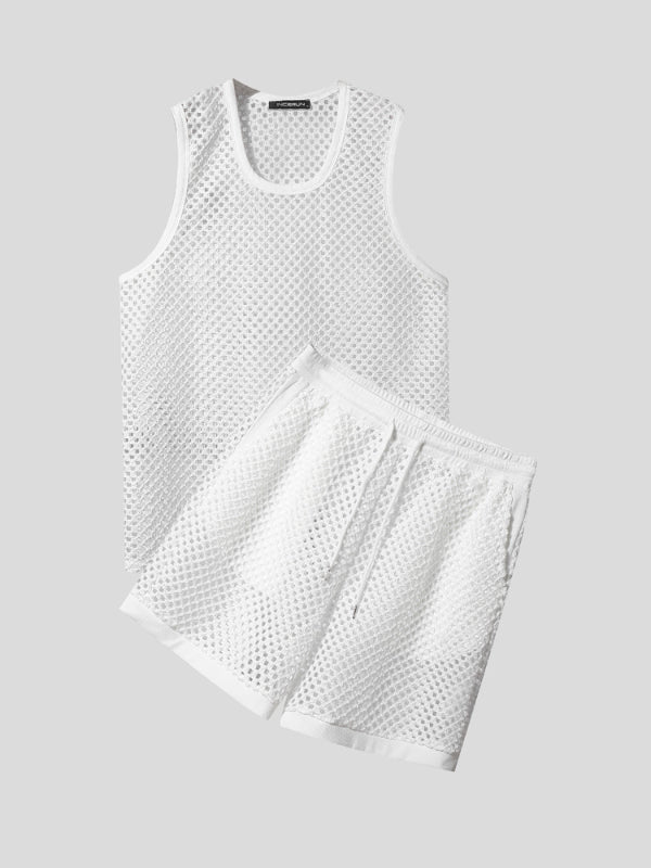Men's Plain Sheer Mesh Two Pieces Outfit SKUL17929
