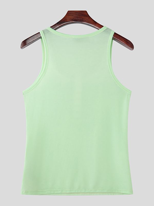 Men's Minimalist Layered Henley Neck Slim Fit Pocket Tank SKUL54709