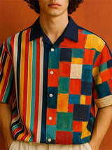 Mens Geometric Colorblock Print Short Sleeve Shirt SKUL12894