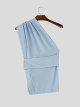 Men's Avant-Garde Asymmetrical One-Shoulder Side Tie-Knot Ribbed Texture Tank SKUL60919