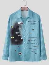 Men's Slogan Print Stripe Long Sleeve Shirt SKUL36405