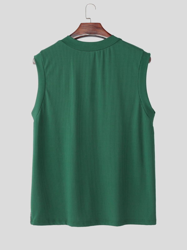 Mens Sheer Mesh Patchwork Contrast V-Neck Tank SKUL16759