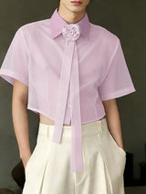 Men's 3D Rosette & Floating Ribbons Sheer Organza Cropped Shirt SKUL55379