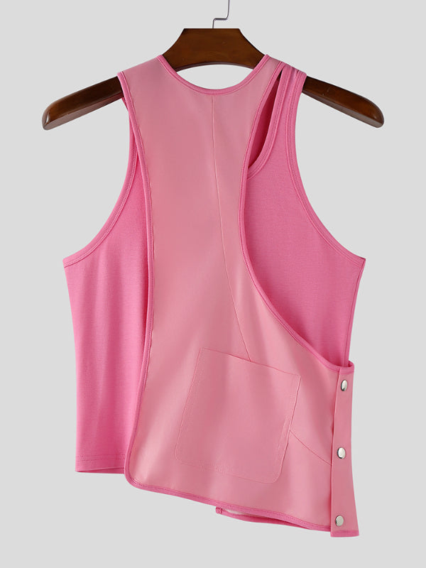 Men's Faux Leather Patchwork Casual Tank SKUL24928