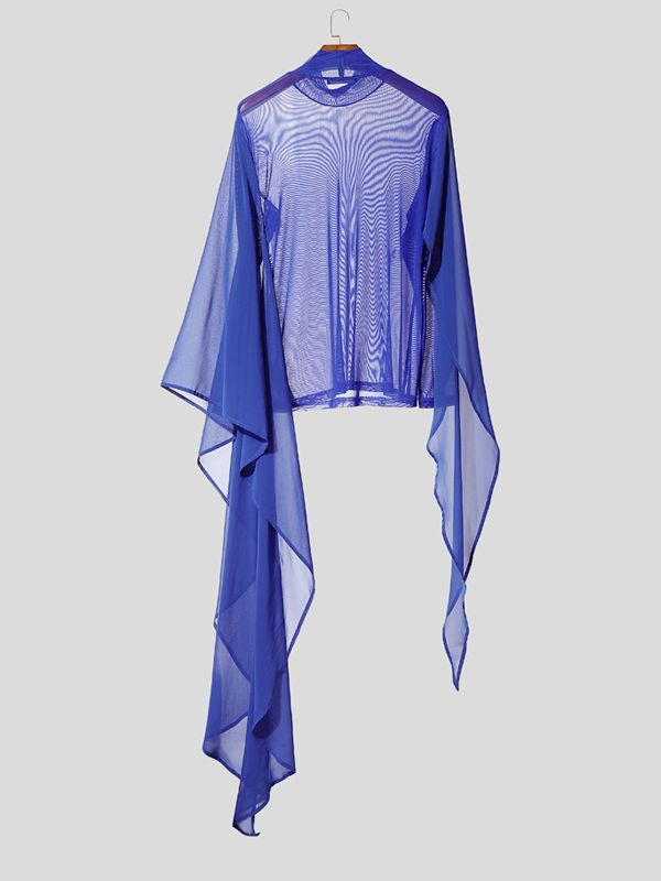 Men's Deconstructed Sheer Mesh Patchwork Long Sleeve T-Shirt SKUL37667