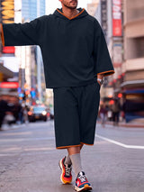 Men's Urban Casual Early Autumn Weekend Trip Solid Color Elastic Waist Two Pieces Outfit SKUL84615