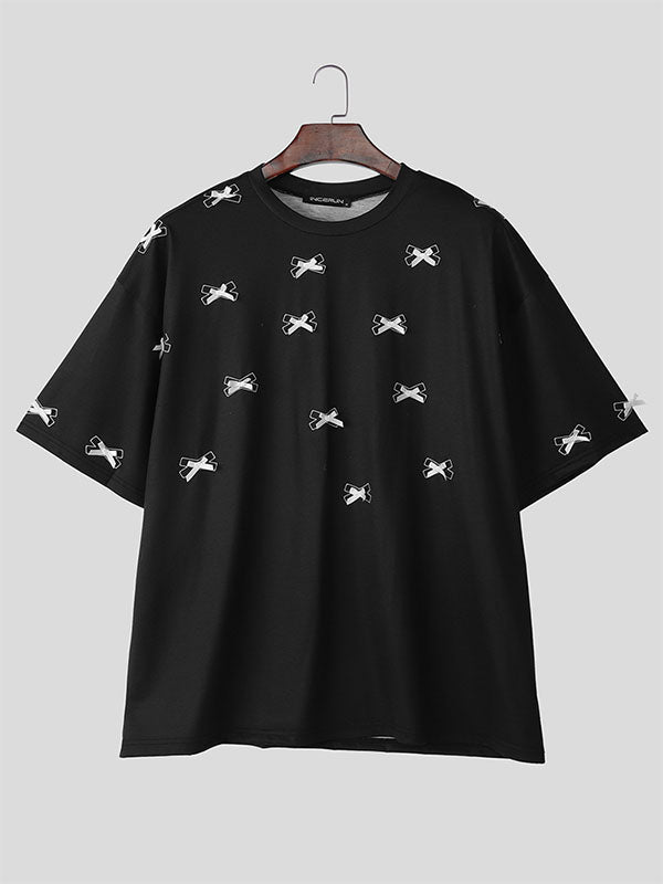 Mens 3D Bow Patchwork Casual Short Sleeve T-Shirt SKUL07818