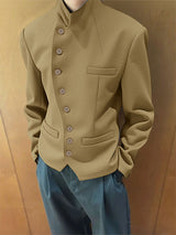 Men's Solid Color Slant Placket Casual Long Sleeve Jacket SKUL29764