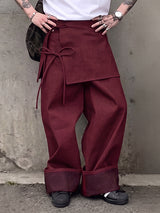 Men's Retro Party Ribbon Wrap Front Turn-Up Wide Cuff Loose Pant SKUL80624