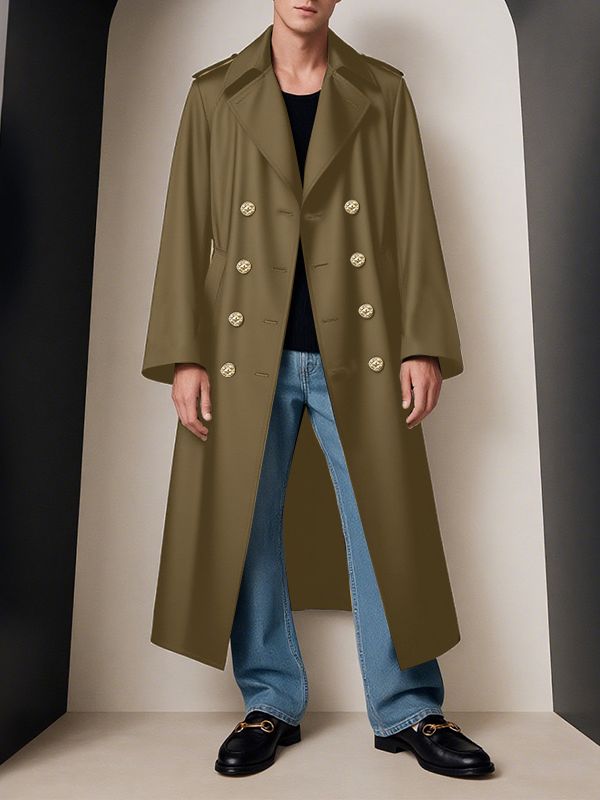 Men's Double Breasted Metal Button Trench Coat SKUL32771
