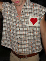 Mens Plaid Textured Sleeveless Shirt SKUL15371