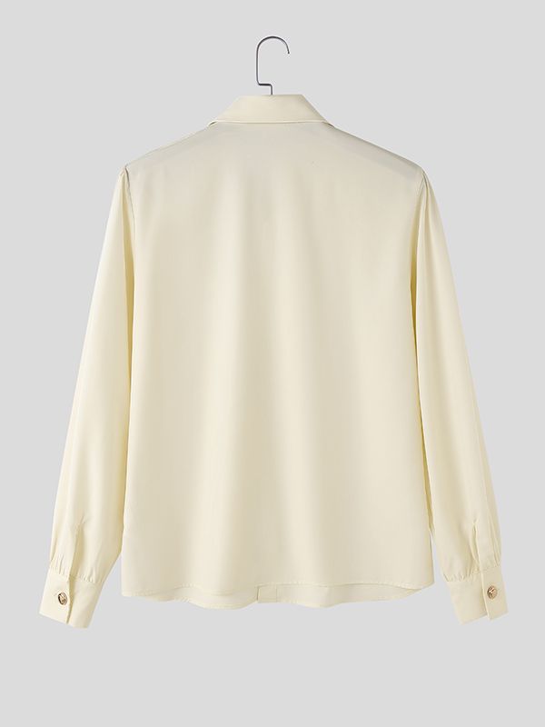 Men's Retro Party Puff Lantern Sleeve Shoulder Button Long Sleeve Lapel Collar Shirt SKUL77990
