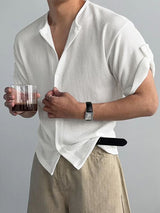 Men's Vintage Japanese Style Knit Textured Relaxed Fit Drop Shoulder Short Sleeve Shirt SKUL72617