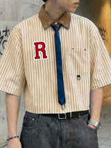 Men's Striped Color Block Collar Short Sleeve Shirt SKUL54733