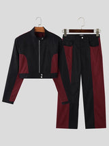 Mens Color-block Cropped Two Pieces Outfit SKUK92646