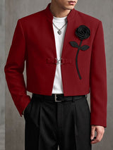 Men's Modern Gothic Red Carpet Stand Collar Floral Applique Long Sleeve Blazer SKUL85237