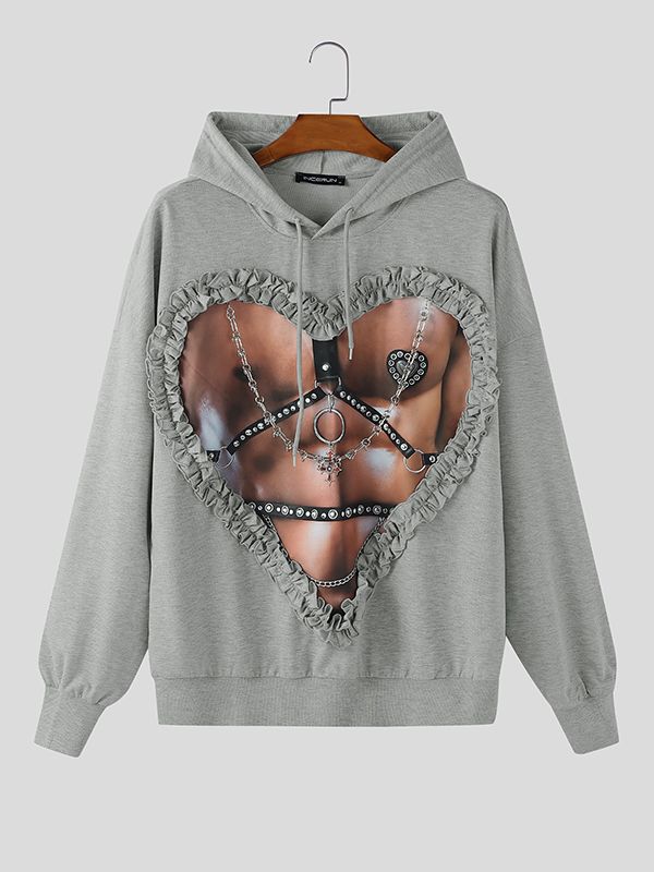 Men's Abs Print Metal Chain Patchwork Long Sleeve Sweatshirt SKUL42251