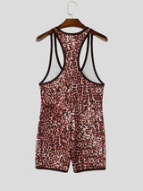 Men's Wild Sexy Leopard Print Mesh Spliced Deep U Neck Bodysuit SKUL73617