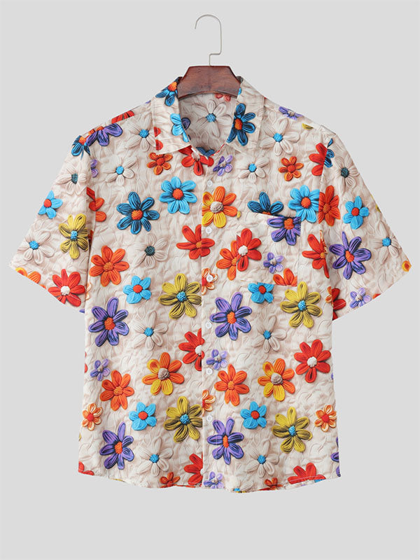 Men's Floral Embroidered Short Sleeve Shirt SKUL28098