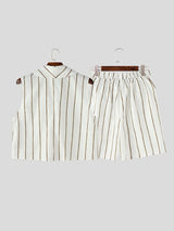 Men's Avant-Garde Striped Cropped Lapel Two Pieces Outfit SKUL61886