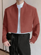 Men's Solid Color Stand Collar Cropped Long Sleeve Blazer SKUL46005