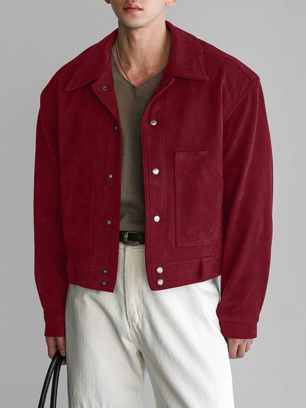 Men's Faux Suede Loose Cropped Long Sleeve Jacket SKUL33858