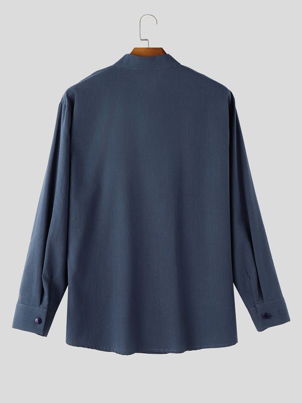 Men's Old Money Resort Mandarin Collar Long Sleeve Shirt SKUL77320