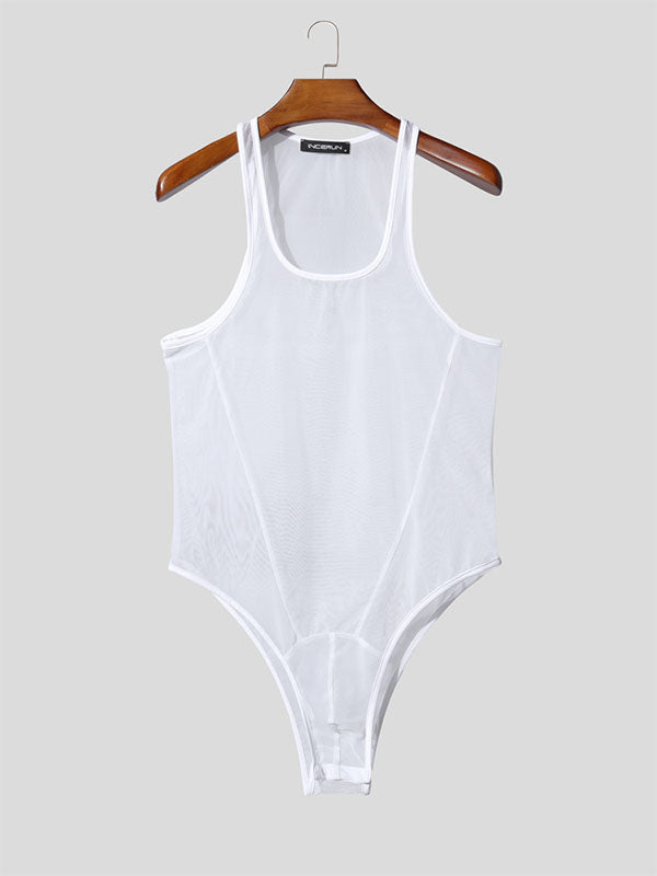 Men's Solid Color Cut Slim Fit Bodysuit SKUL21299