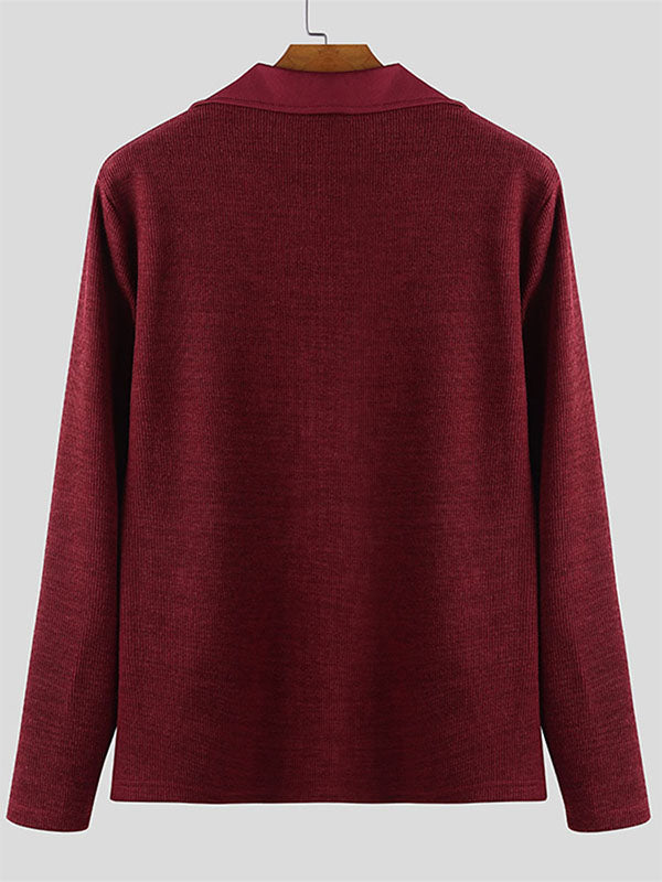 Men's Solid Color Knit Long Sleeve Sweater SKUL31942