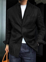 Men's Old Money Resort Mandarin Collar Long Sleeve Shirt SKUL77320
