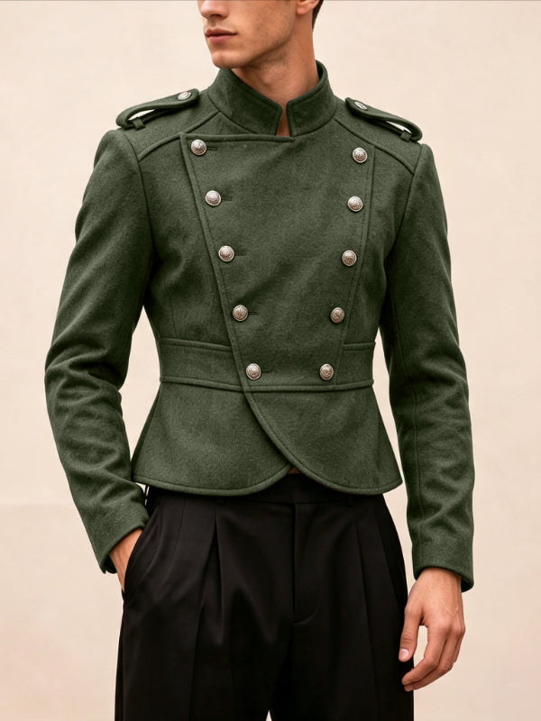 Men's Retro Party Double-Breasted Military Button Epaulet Long Sleeve Stand Collar Jacket SKUL80461