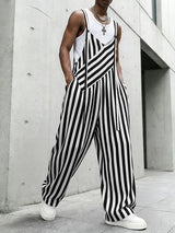 Men's Striped Contrast Color Casual Jumpsuit SKUL59515
