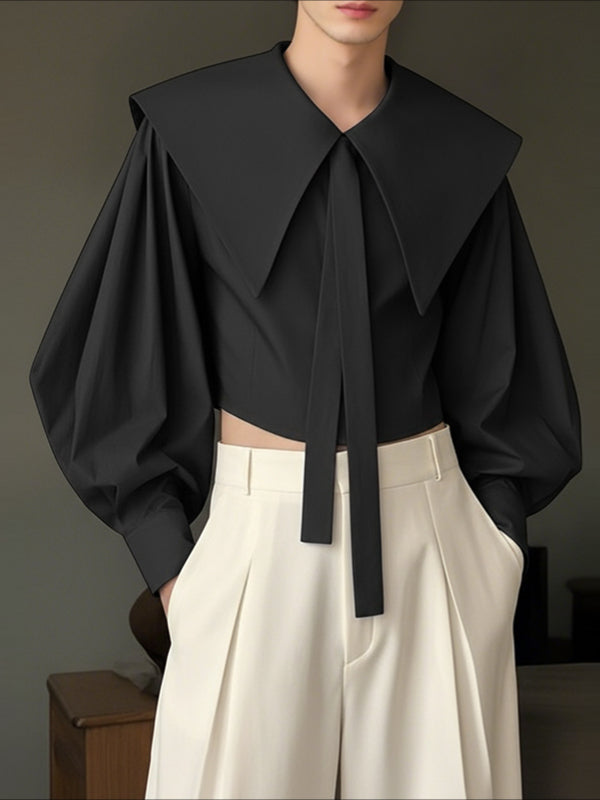 Men's Solid Color Sailor Collar Lamb Chop Sleeve Shirt SKUL45320